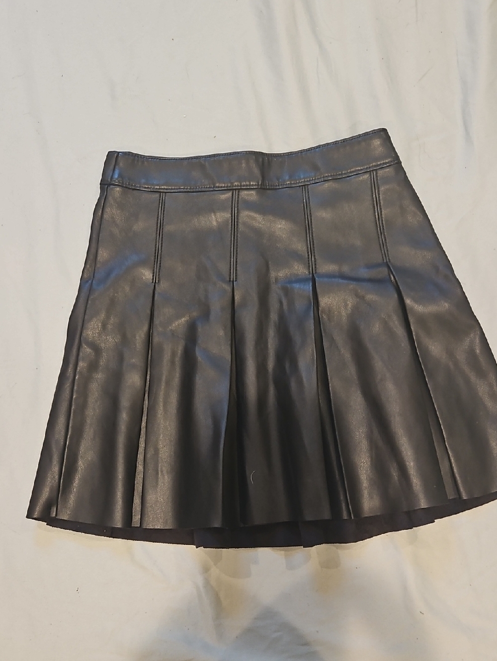 Hollister Black Faux Leather Pleated Skater Skirt